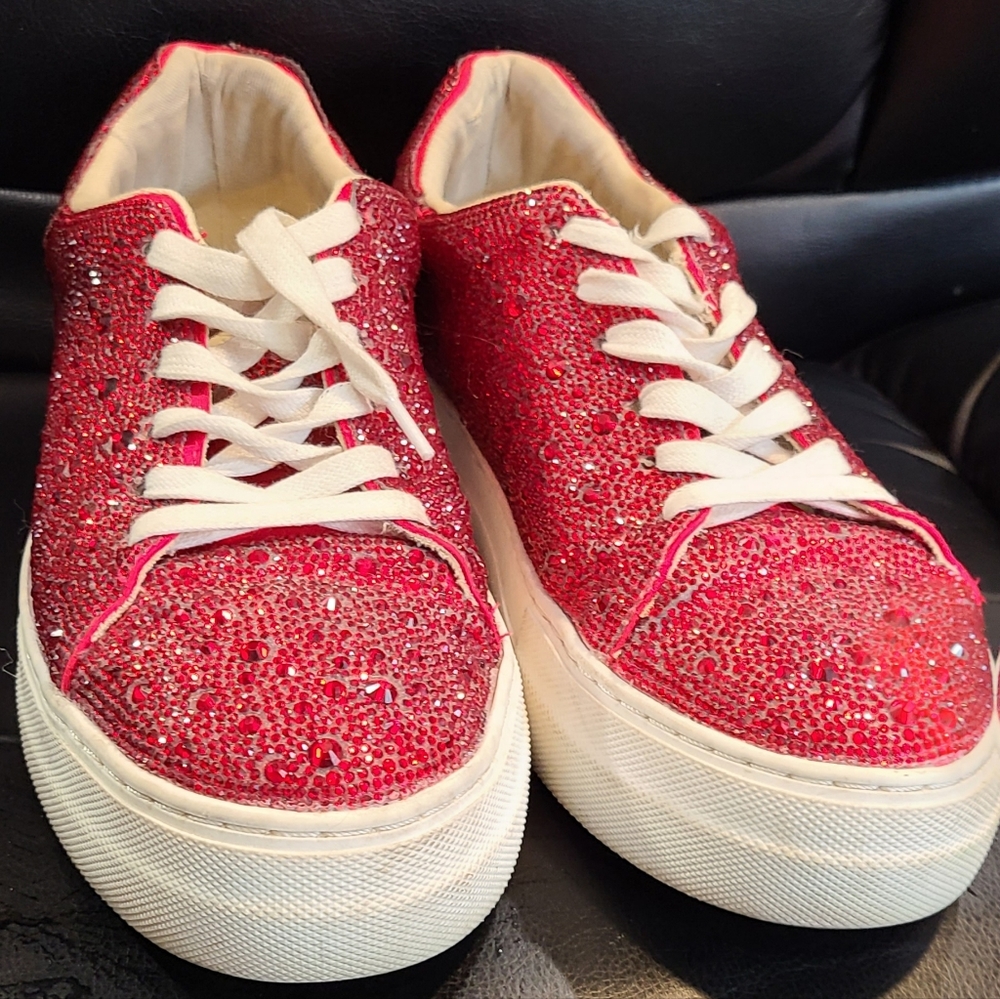 Betsey Johnson Rhinestone Sneakers RED